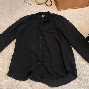 black sheer long sleeve button up blouse